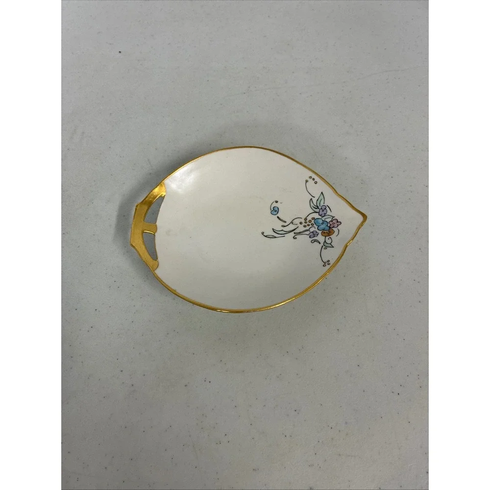 Antique 1926 Bremont Bavaria Porcelain Leaf‎ Trinket Dish Hand Painted Floral